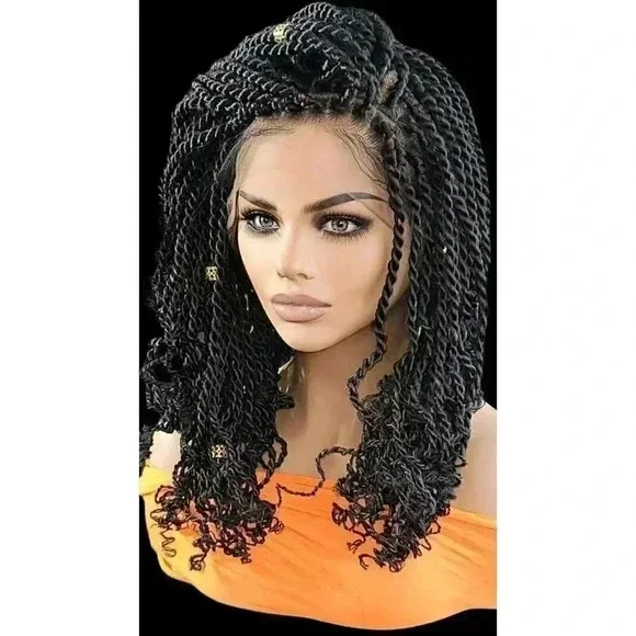 Handmade Braided braided wig Jet Black Kinky twists wig 360 Lace Closure. NWT - Picture 2 of 16